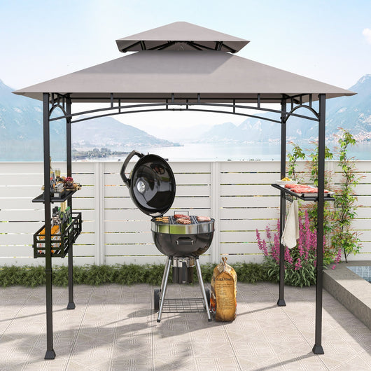 Gazebo barbecue con 2 ripiani laterali cestino ganci appendiutensili-Tendone da esterno per barbecue 242x153cm Grigio
