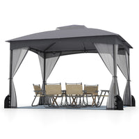Gazebo da patio tetto morbido a doppia copertura con 4 sacchetti di sabbia, Gazebo da patio 3 x 3,6 m per prato giardino all'aperto Grigio-Gazebo