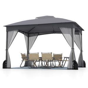 Gazebo da patio tetto morbido a doppia copertura con 4 sacchetti di sabbia, Gazebo da patio 3 x 3,6 m per prato giardino all'aperto Grigio-Gazebo