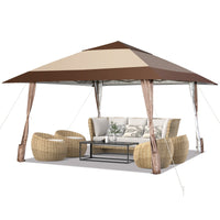 Gazebo da patio 3x3M portatile con ruote e UPF 50+, Tettoia pop-up impermeabile per eventi in cortile Beige-Gazebo