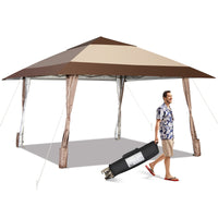 Gazebo da patio 3x3M portatile con ruote e UPF 50+, Tettoia pop-up impermeabile per eventi in cortile Beige-Gazebo