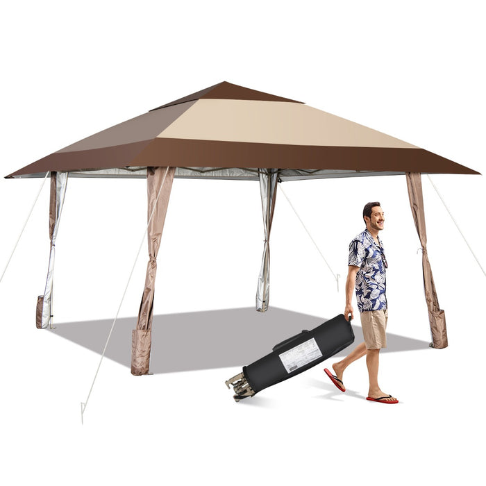 Gazebo da patio 3x3M portatile con ruote e UPF 50+, Tettoia pop-up impermeabile per eventi in cortile Beige-Gazebo
