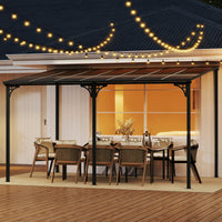 Grande pergolato da esterno con tetto rigido in policarbonato inclinato, Tenda da sole resistente per terrazza giardino Nero-Gazebo