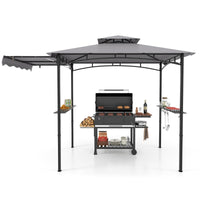 Gazebo per barbecue 250 x 203cm con tendalino laterale tetto a 2 livelli 2 ripiani laterali-Rifugio per barbecue Grigio