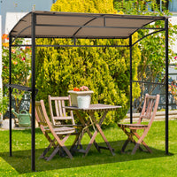 Gazebo per barbecue da 216cm con ripiano ganci e struttura in metallo, Pergola per BBQ da esterno Marrone-Gazebo