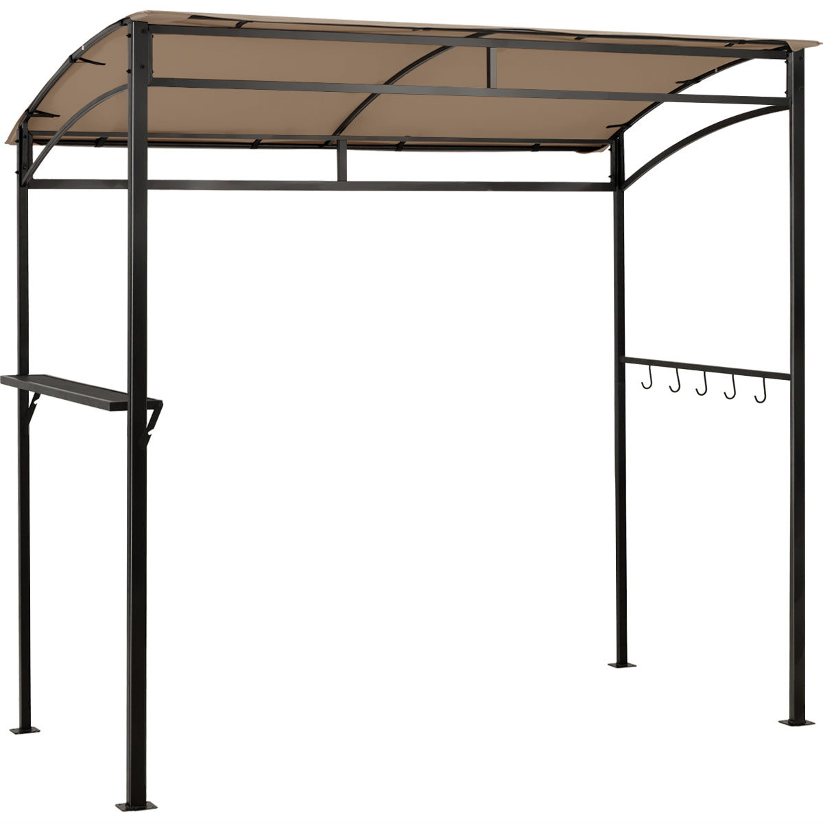 Gazebo per barbecue da 216cm con ripiano ganci e struttura in metallo, Pergola per BBQ da esterno Marrone-Gazebo