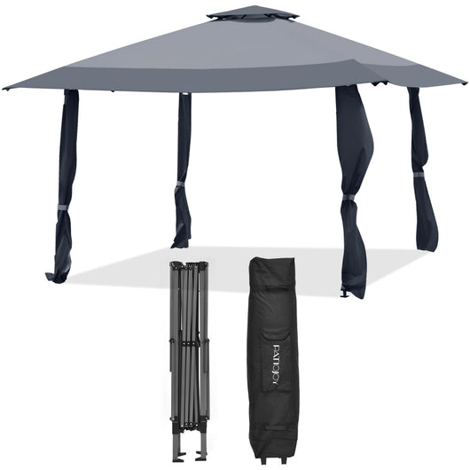 Tenda a baldacchino 4x4m con tetto a 2 livelli tessuto oxford altezze regolabili, Gazebo per cortile patio Grigio-Gazebo