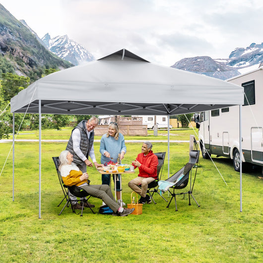 Gazebo pieghevole per patio all'aperto con blocco centrale, Gazebo pop-up da 295 x 295 cm Bianco-Gazebo