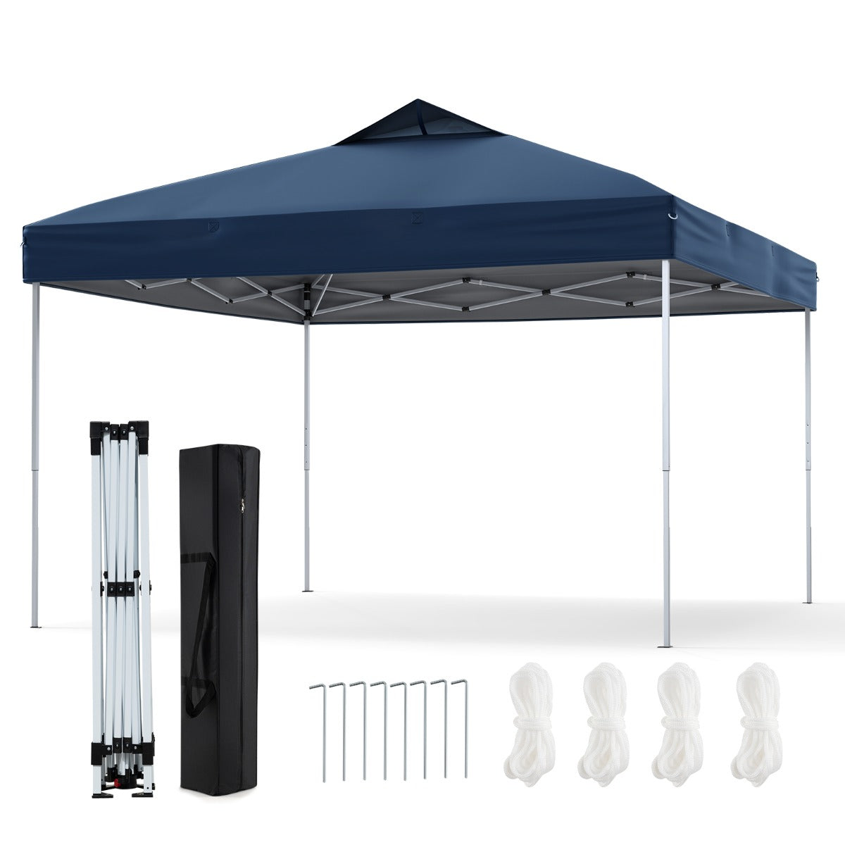 Gazebo pieghevole per patio all'aperto con blocco centrale, Gazebo pop-up da 295 x 295 cm Blu scuro-Gazebo