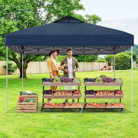 Gazebo pieghevole per patio all'aperto con blocco centrale, Gazebo pop-up da 295 x 295 cm Blu scuro-Gazebo