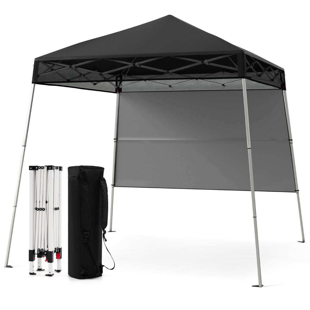 Gazebo pieghevole per esterni con gambe inclinabili regolabili per feste, Tenda a baldacchino pop-up 180 x 180 cm Nero-Tende parasole