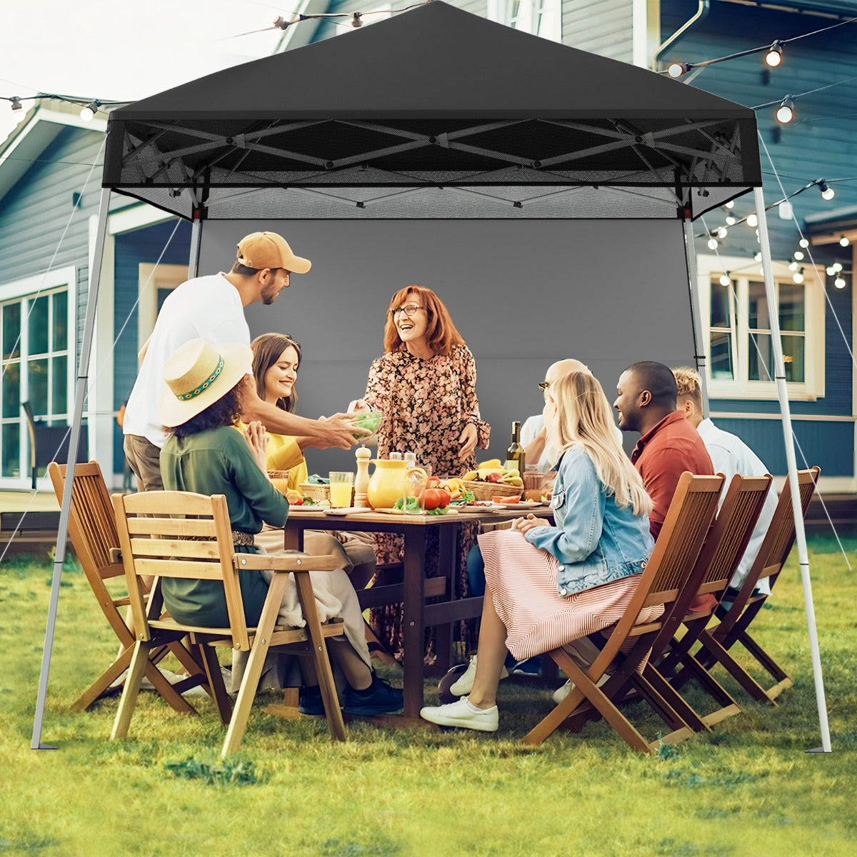 Gazebo pieghevole per esterni con gambe inclinabili regolabili per feste, Tenda a baldacchino pop-up 180 x 180 cm Nero-Tende parasole