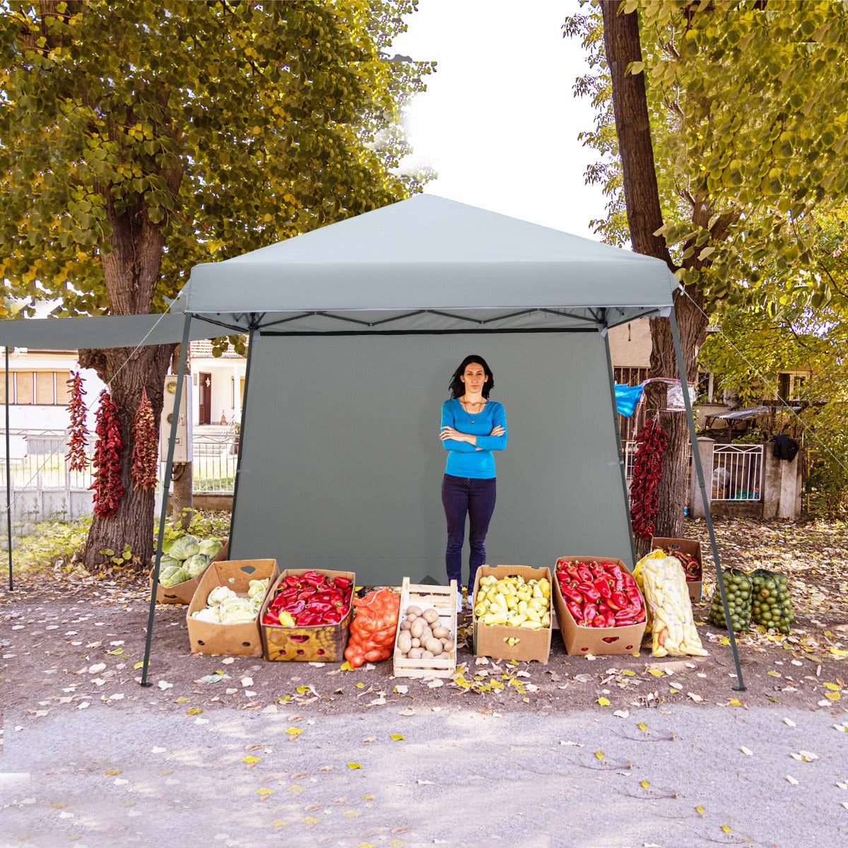 Gazebo pieghevole 3x3m con pareti e borsa a ruote, Gazebo da giardino impermeabile e protettivo da sole Grigio-Gazebo