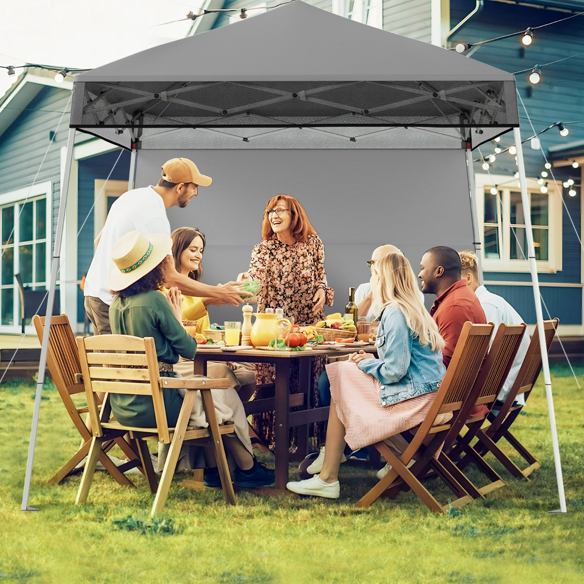 Gazebo pieghevole per esterni con gambe inclinabili regolabili per feste, Tenda a baldacchino pop-up 180 x 180 cm Grigio-Tende parasole