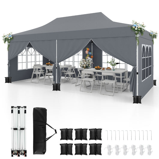 Gazebo pop-up con 6 pareti laterali e ingressi con cerniera, Gazebo istantaneo portatile per festa e picnic 3 x 6 m Grigio-Gazebo