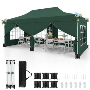 Gazebo pop-up con 6 pareti laterali e ingressi con cerniera, Gazebo istantaneo portatile per festa e picnic 3 x 6 m Verde-Gazebo