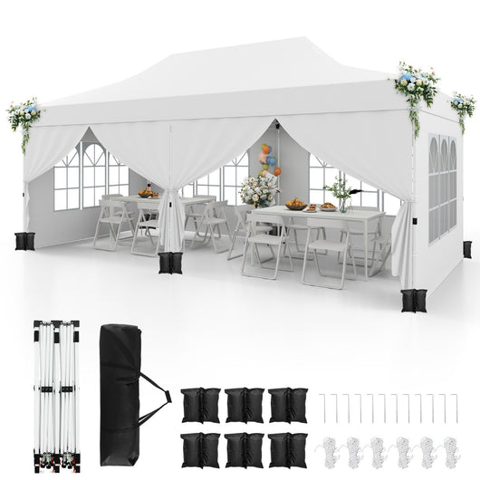Gazebo pop-up con 6 pareti laterali e ingressi con cerniera, Gazebo istantaneo portatile per festa e picnic 3 x 6 m Bianco-Gazebo