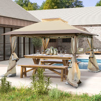 Gazebo pop-up 358x358cm con rete laterale a 4 lati cima ventilata borsa da trasporto, Tenda gazebo istantanea Marrone-Gazebo