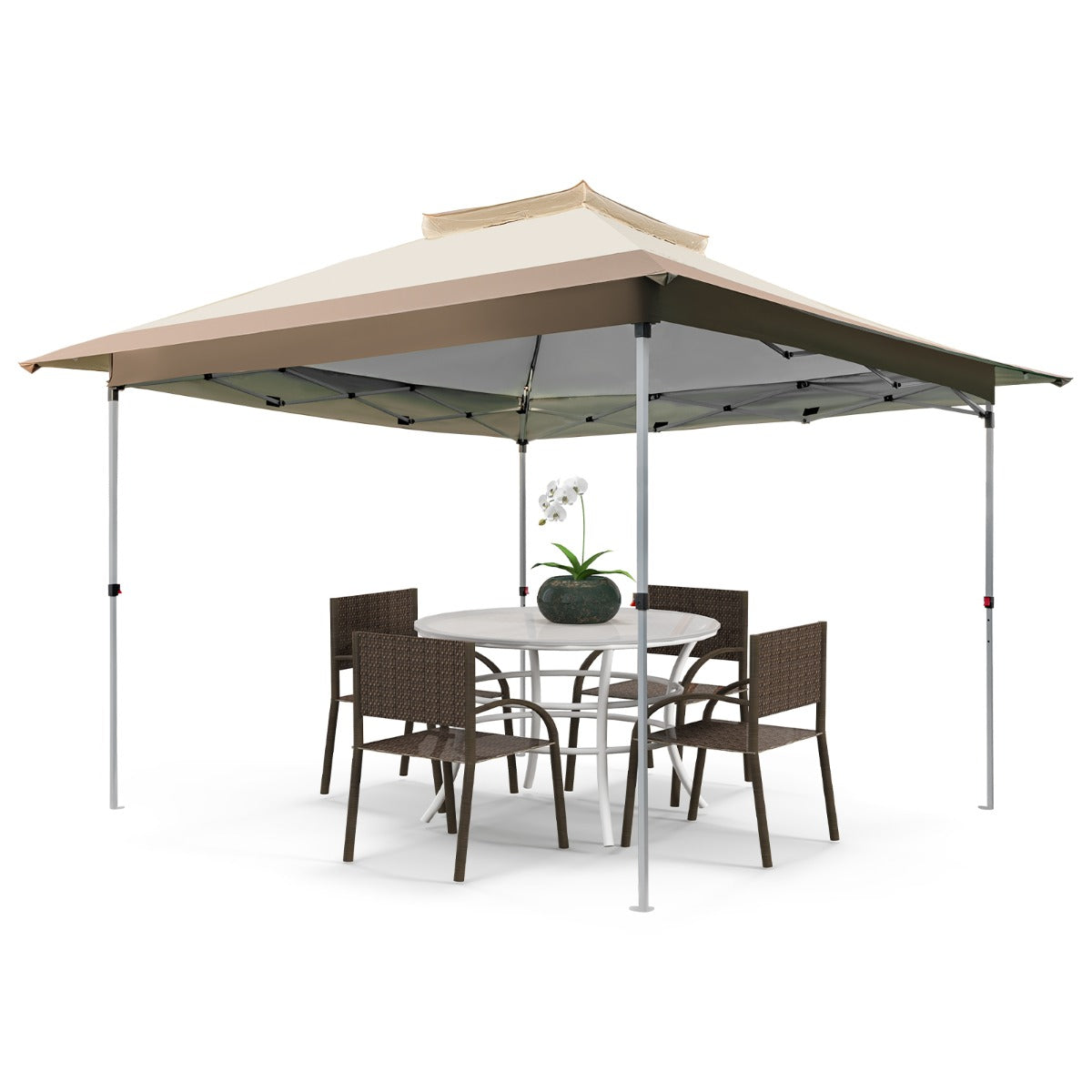 Gazebo pop-up 358x358cm con cima ventilata borsa da trasporto con ruote, Tenda gazebo istantanea per patio Marrone-Gazebo