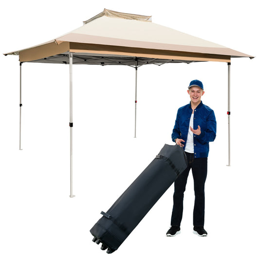 Gazebo pop-up 358x358cm con cima ventilata borsa da trasporto con ruote, Tenda gazebo istantanea per patio Marrone-Gazebo