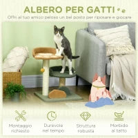 Albero Tiragraffi per Gatti con 2 Lettini, Pallina e Rivestimento in Velluto, 43x39x52cm