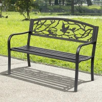 Panchina da Giardino 3 Posti, Stile Rustico Chic, 127L x 60l x 85H cm, Metallo Resina Epossidica Anticorrosione, Nero