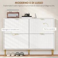 Scarpiera Slim per 20 Paia di Scarpe con 4 Cassetti a Ribalta e Ripiani Regolabili, 105x24x91.5 cm, Bianco