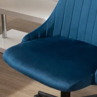Sedia da Ufficio in Velluto Blu con Altezza Regolabile, Sedia Ergonomica Girevole a 360° e Ruote, 50x58x77-87cm