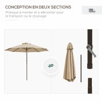 Ombrellone da Giardino Ø 2,63 m in Metallo Rotondo, Poliestere 180g/m², Manovella, Inclinabile, Beige