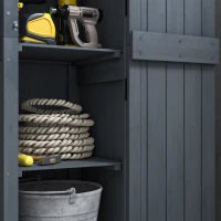 Casetta Porta Attrezzi a 3 Ripiani in Legno da Abete con Tetto in Metallo, 45x45x160 cm, Grigio