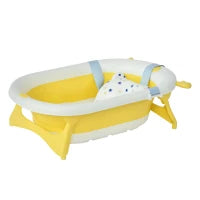 Vaschetta Bagnetto Pieghevole per Bambini 0-3 Anni con Indicatore di Temperatura e Cuscino, 81.5x50.5x23.5 cm, Giallo