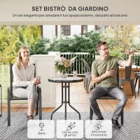 Set da Giardino 3 Pezzi con 2 Sedie da Giardino 54x71x93 cm e Tavolino Rotondo Ø60x71 cm in Acciaio Nero