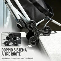 Carrello della Spesa in Alluminio con Borsa da 40L Impermeabile e Sedile, 46x59.5x97 cm, Nero e Argento