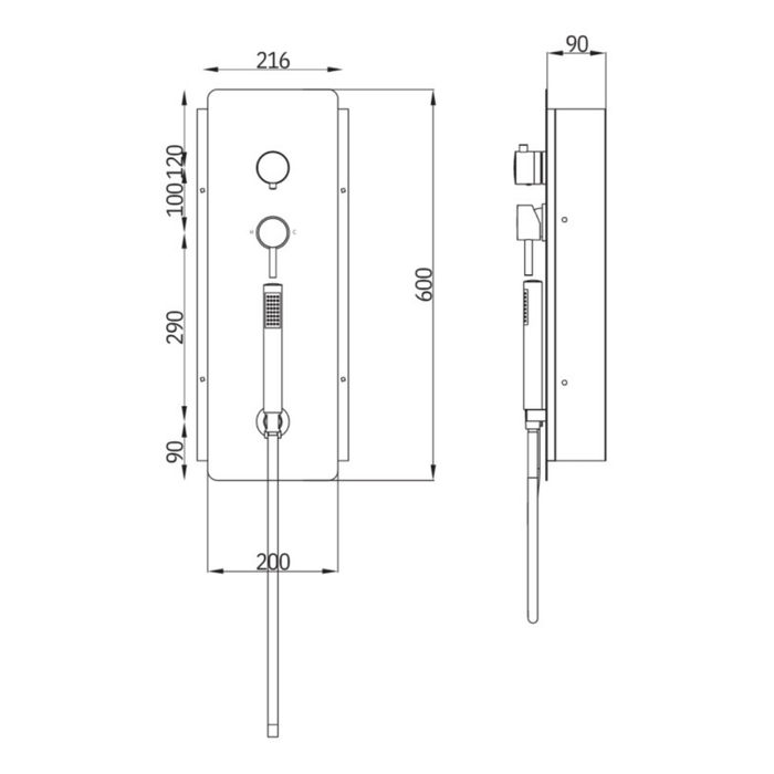 Wall kit a parete da incasso a muro acciaio inox + soffione doccia a parete acciaio inox punta quadrata con cascata