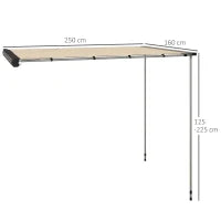 Tendalino da Tetto Auto Laterale e Impermeabile con Altezza Regolabile, 2.5x1.6m, Cachi