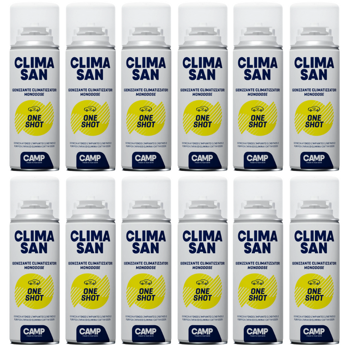 Igienizzante monodose climasan one shot spray per climatizzatori abitacoli auto camper 200ml 12 pezzi