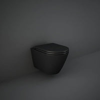 Sanitari sospesi opaco FEELING Rak Ceramics: vaso, bidet, copriwater soft-close Nero Opaco
