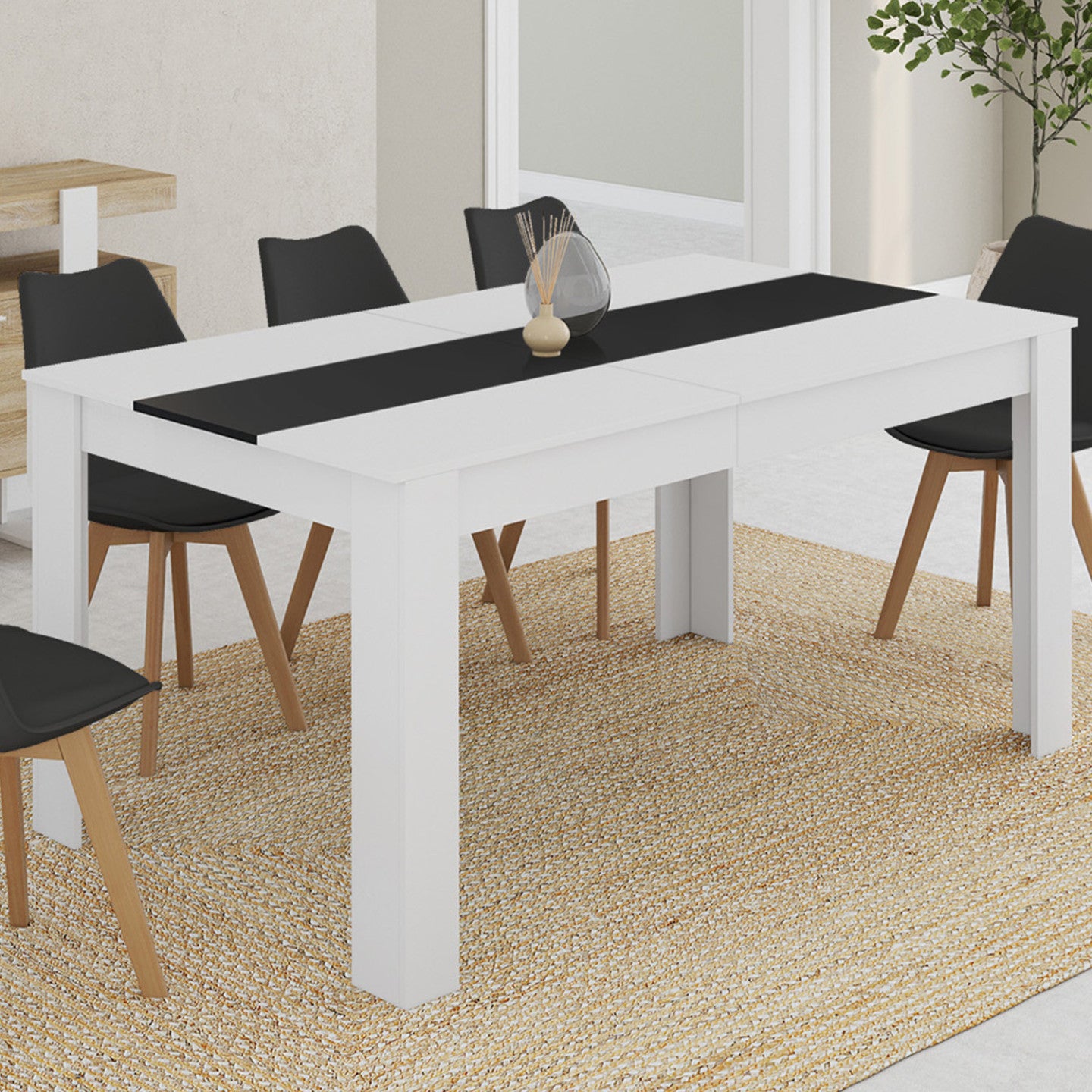 IDMarket - GEORGIA Tavolo da pranzo rettangolare bianco e nero per 8 persone 160 x 80 cm