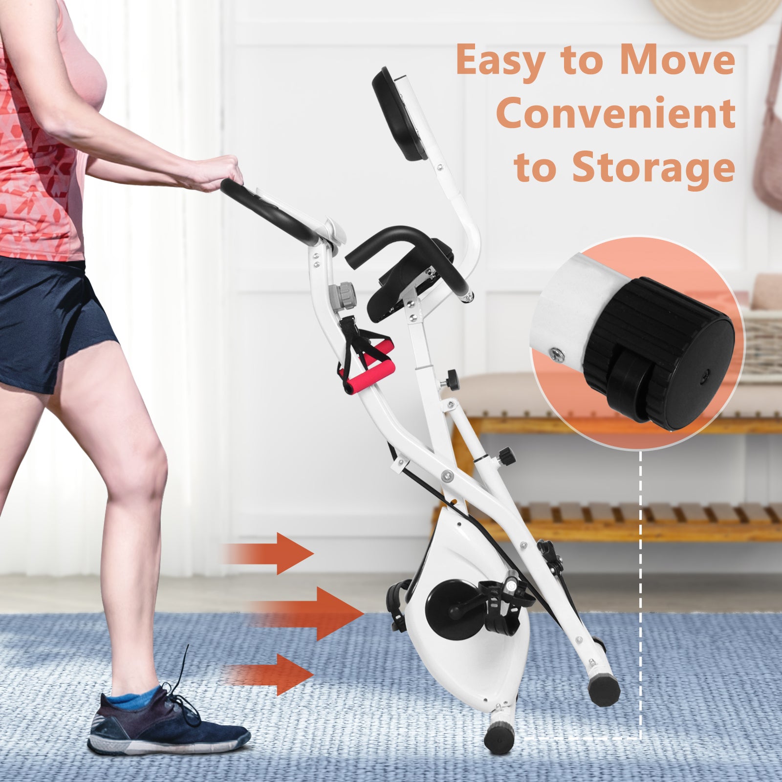 Cyclette 3 in 1 Eretta e Inclinata - RATTANTREE - 8 Livelli Di Resistenza Regolabili - Cyclette Pieghevole - Bianco