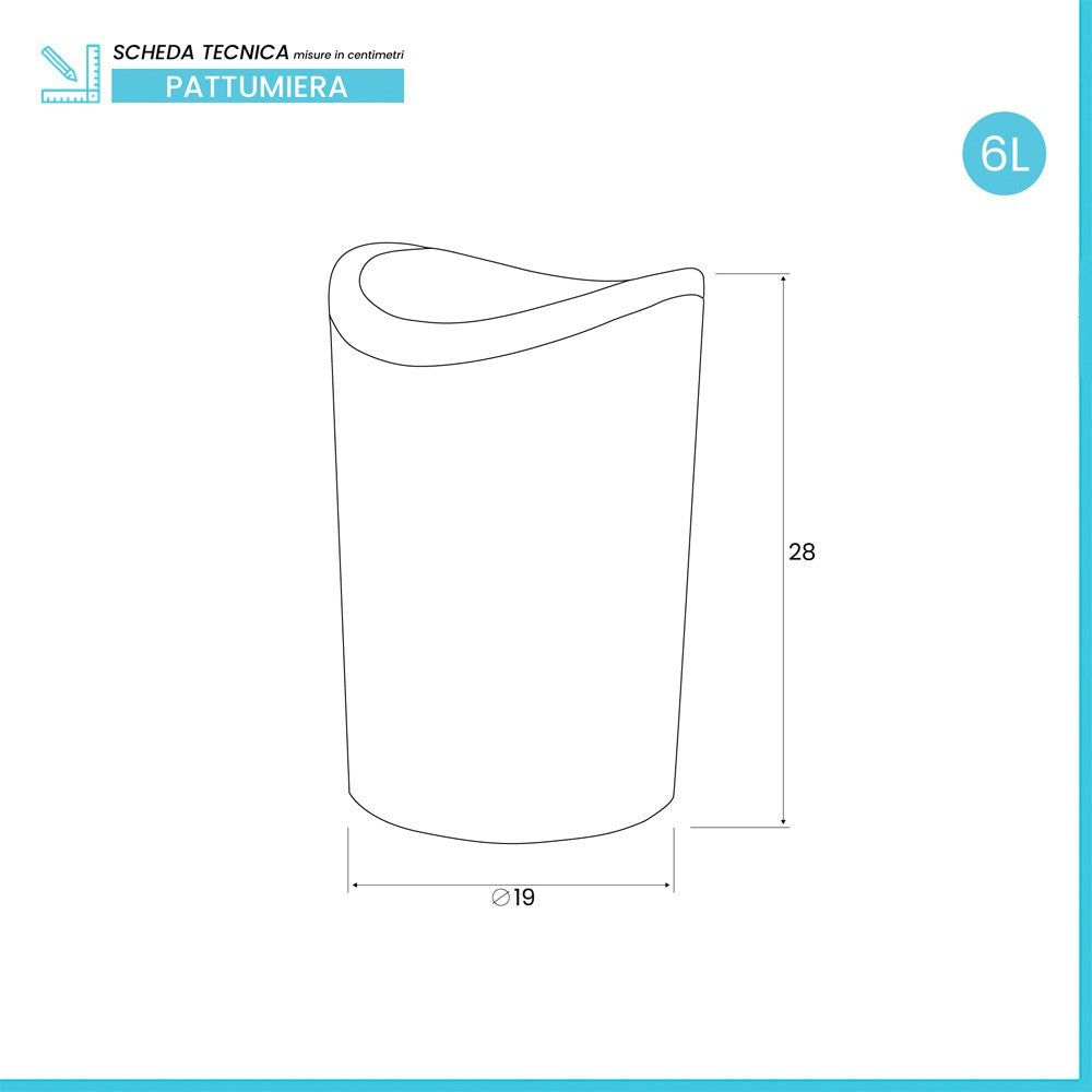 Pattumiera bagno in polipropilene nero 6 Lt con coperchio basculante