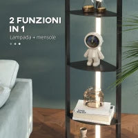 Lampada da Terra a Colonna in MDF con 4 Ripiani e Illuminazione a LED da 3000K, 41x29.5x163.5 cm, Nero