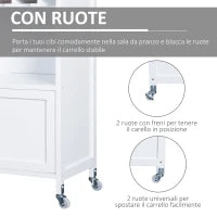 Mobiletto da Cucina con Ruote, Portabottiglie e Porta Bicchieri in Bambù, 76 x 40 x 88cm