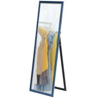 Specchio a Figura Intera 150x50 cm con Cornice in Velluto e Supporto per Soggiorno Camera da Letto Blu