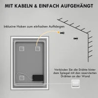 Specchio per Bagno Touch con Luci LED, Specchio da Parete, 50cm x 70cm x 4cm, Bianco