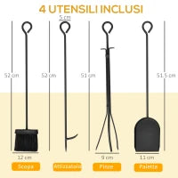 Portalegna Rialzato per Camino in Acciaio Antiruggine, Porta Legna da Interni ed Esterni, 4 Attrezzi Inclusi, 75x30x60cm