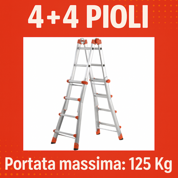Scala telescopica professionale 4+4 alluminio rinforzato multifunzione en131-4