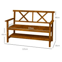 Panchina da Giardino 2 Posti in Legno con Ripiano e Braccioli, 125x58x88cm, Legno