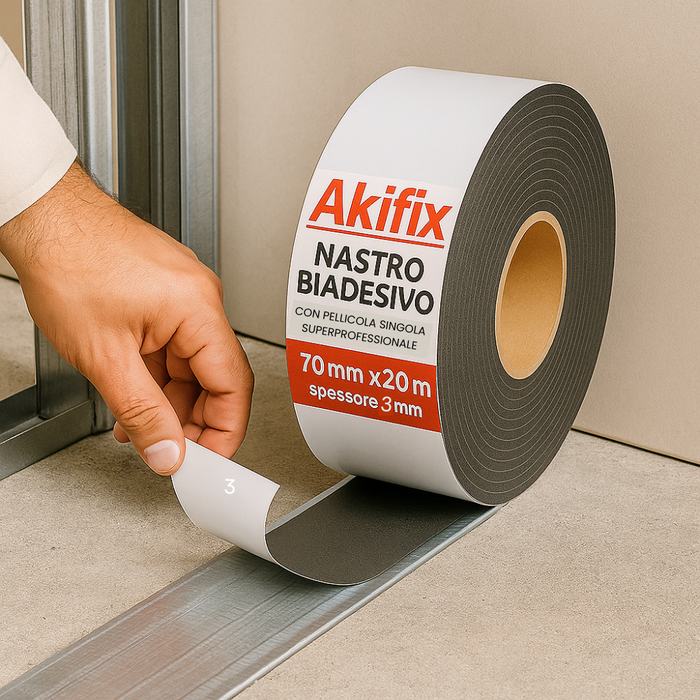 Nastro biadesivo cartongesso pellicola singola superprofessionale spessore 3 mm *** misure 70 mm x 20 m, confezione 1