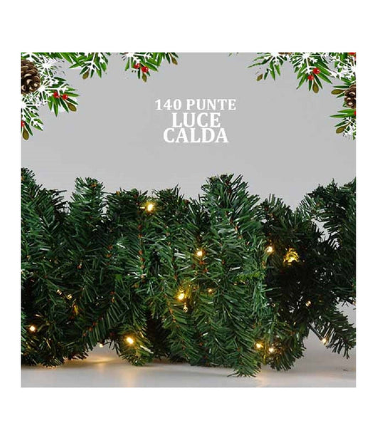 Ghirlanda Natalizia 250cm 140 Punte 100 Led Illuminazione A Luce Calda         