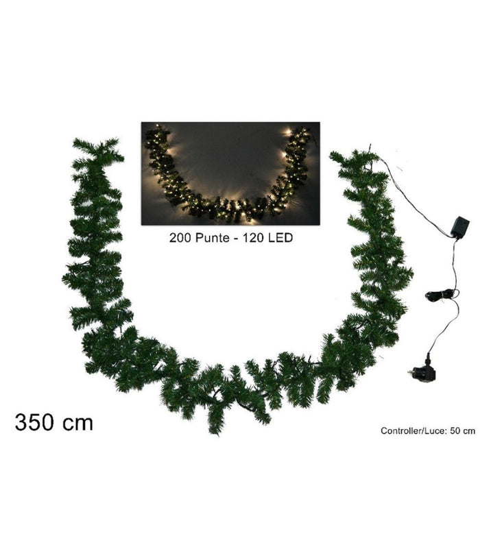 Ghirlanda Natalizia 250cm 200 Punte 100 Luci Led Bianco Caldo Decorazioni Natale         